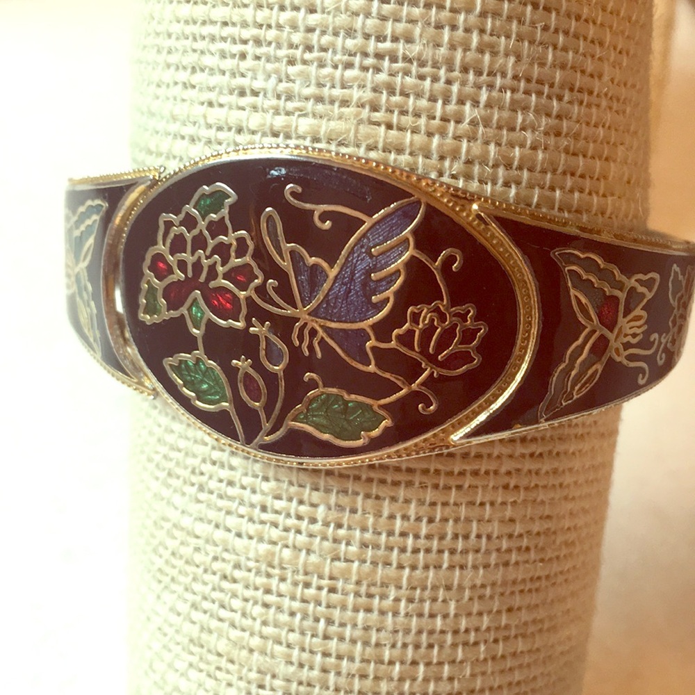Vintage Cloisonne Enameled Hinged Cuff Bracelet